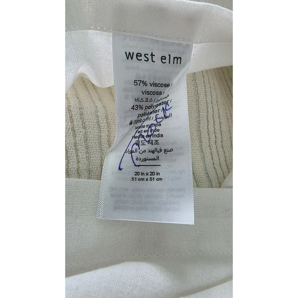 West Elm Cotton Ribbed Textured Cream Pillow Cover 20x20 NWoT